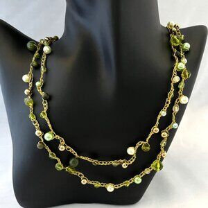 Green & Gold Crochet Necklace, Trendy, 46" Long NWT